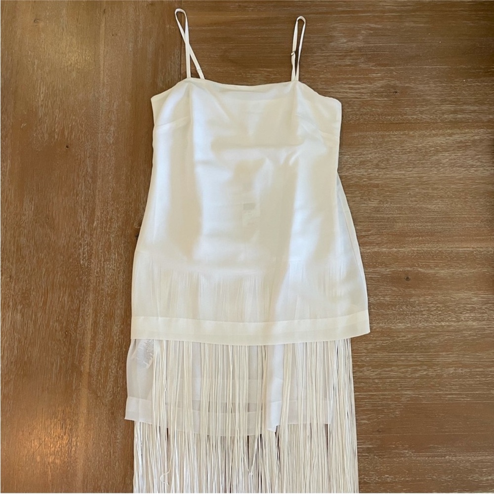 NWT BCBGeneration White Fringe Spaghetti Strap Maxi Sundress